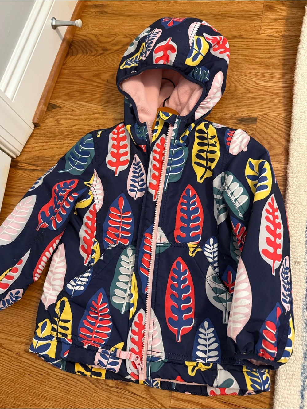 Mini Boden Fleece Lined Jacket with Leaf Pattern Size 4-5 years